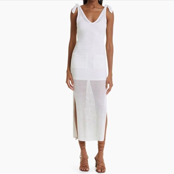 STAUD Dresses & Skirts - NWT Staud Current Mesh Tie Shoulder Dress in White Size XS